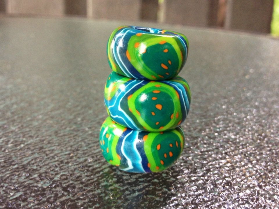 Green Dread Bead Lot of 3- Choose Your Hole Size - HippieClay