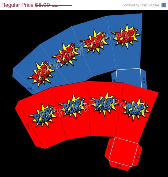 SALE INSTANT DOWNLOAD - Printable POPcorn Boxes - Superhero Il_570xn