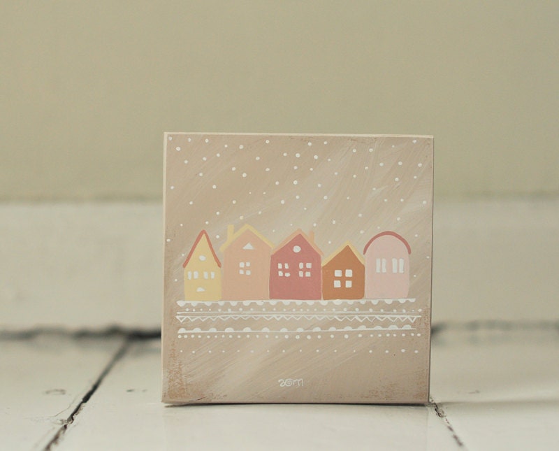 Hand painted CD/DVD case Little Houses, wooden box, wood case, decorative box, keepsake box, recipe box, - ANAMARKO