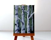 ACEO Original Acrylic Painting on Wrapped Canvas, White Birch Trees - MyHumbleJumble