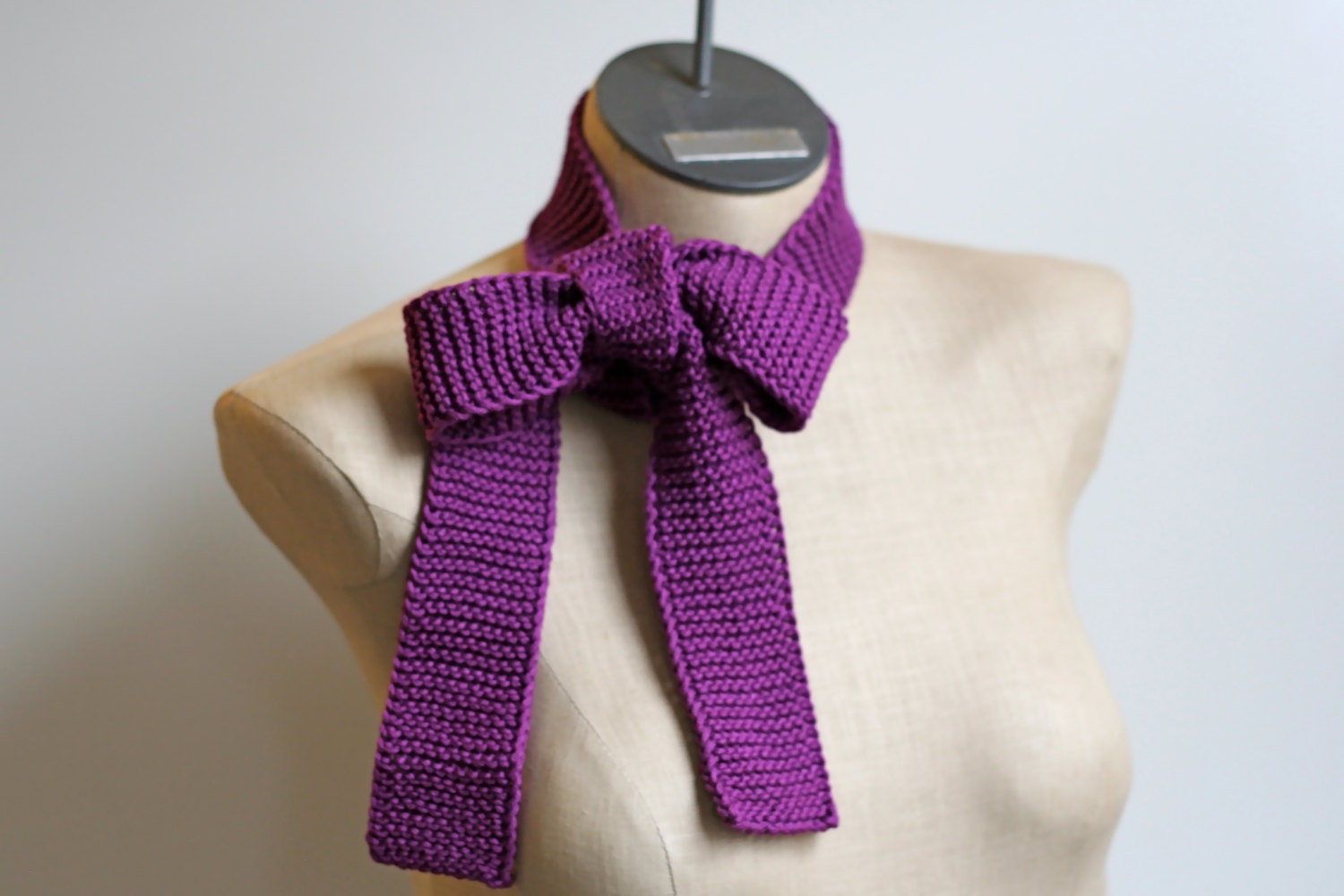 WINTER SALE Ready to Ship: Royal Purple Hand Knitted 100% Mercerized Cotton Skinny Scarf Belt Tie - AmyLaRoux