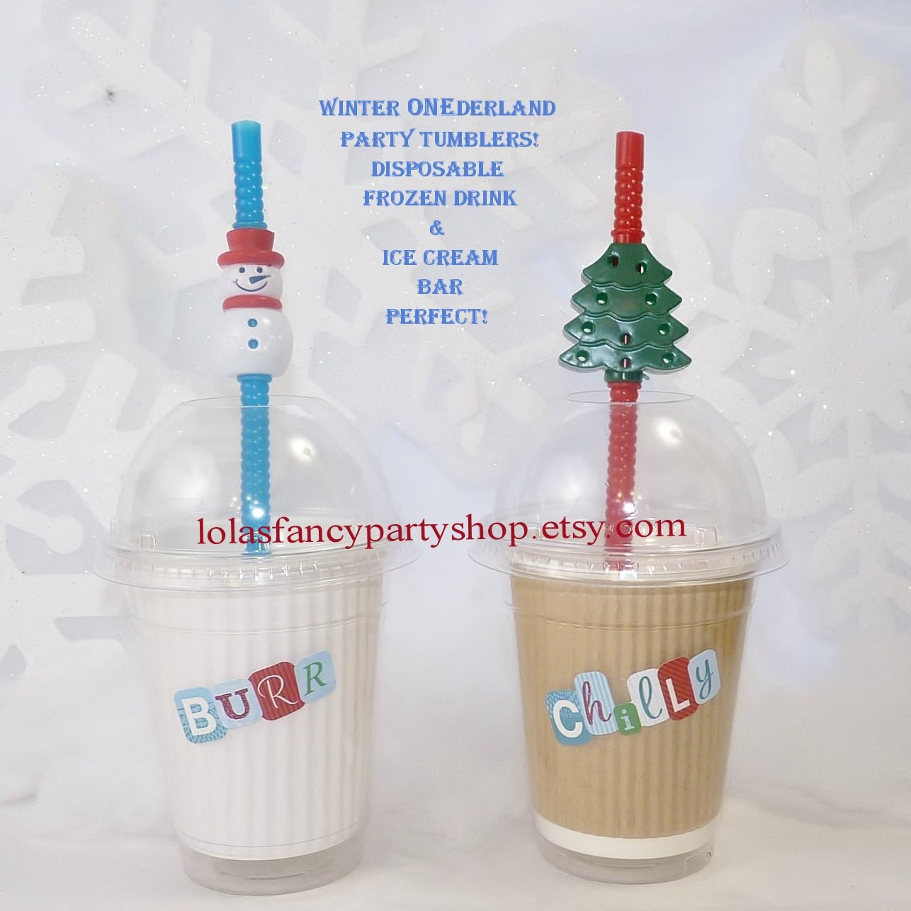 Rippled Cup FROZEN Drink TUMBLER - 6 -Baby it's Cold Outside-Disposable Tumbler Fun Straws Rippled Cup FROZEN Hot Chocolate Ice Cream Buffet Il_570xn