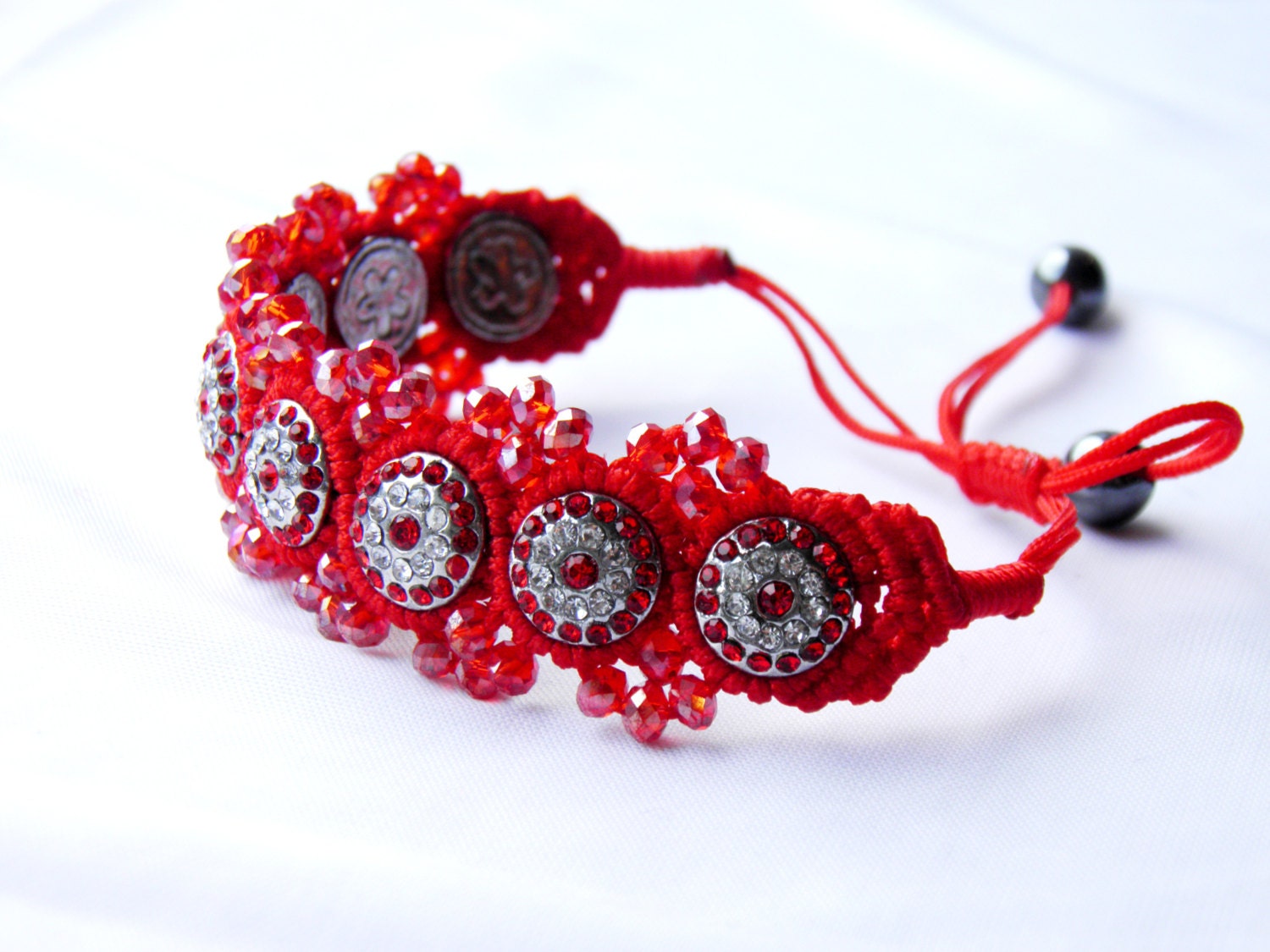 Red Shamballa Bracelet/ red Bracelet/ friendship ,bracelet Macrame - BestMaria