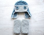 NEW Crochet Baby Leg Warmers and Beanie in Blue and Gray, Baby Leg Warmers, Aviator Hat, 0 - 3 Mo Size - TinySmiley NEW Crochet Baby Leg Warmers and Beanie in Blue and Gray, Baby Leg Warmers, Aviator Hat, 0 - 3 Mo Size - TinySmiley