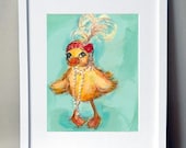 Roaring 20's Vintage style Duckling-Betty The Flapper Duck hand signed art print - JennyDaleDesigns