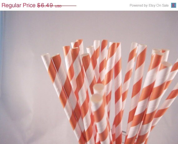 Cyber Week SALE 10% OFF 50 Orange Stripe Straws - ships less than 24 hours Il_570xn