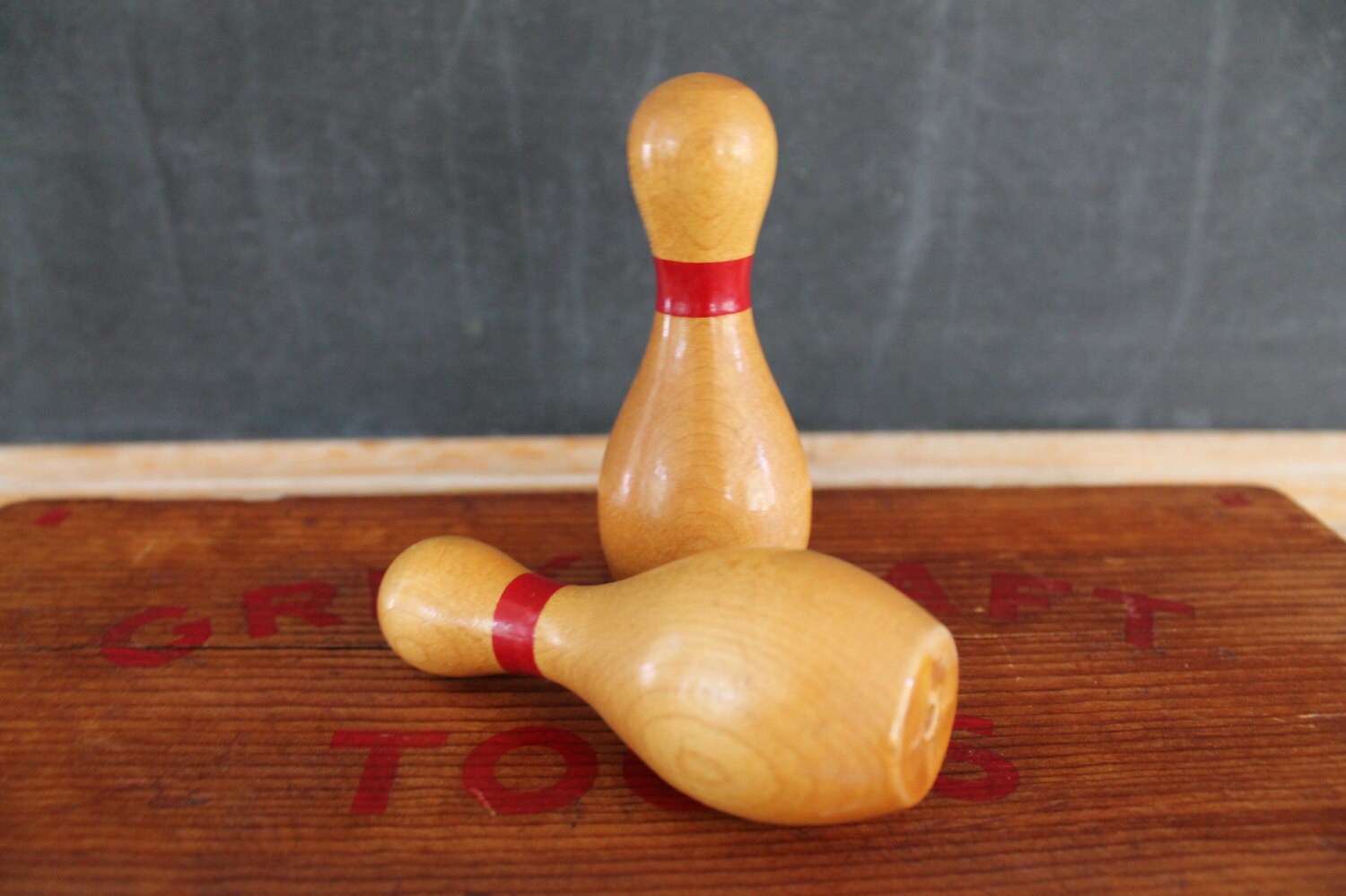 1970s Small Bowling Pins Wooden Trophy Awards