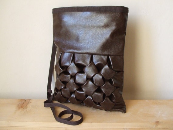 vegan long strap bag brown faux leather small crossbody by MosMea