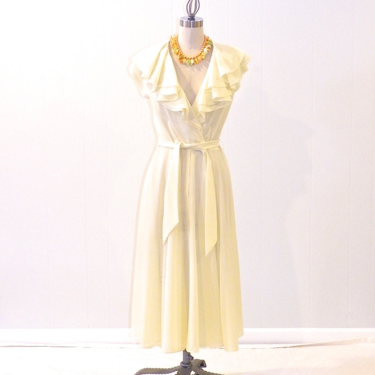1970s Sundress, Pale Yellow Ruffled Summer Dress, Full Skirt Sun ...