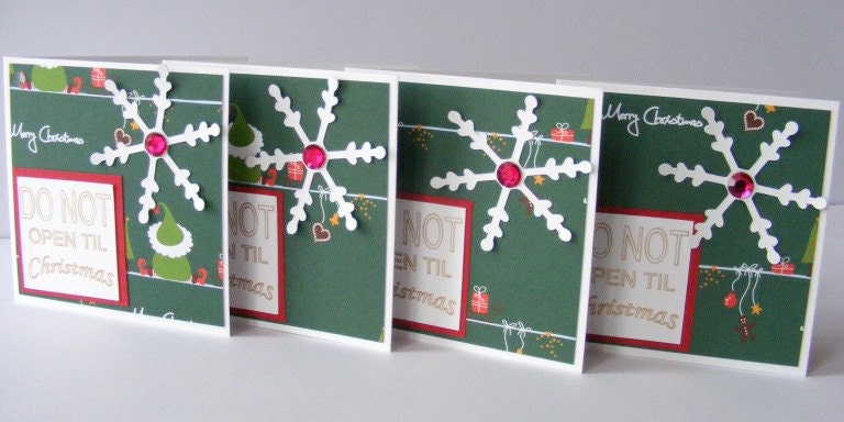 Do not open til Christmas Die-cut Snowflake Folded Tags or Package Labels 3.5 x 3.5 inch - Set of 4 - RollingIdeas