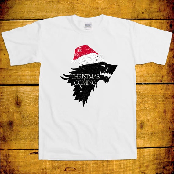 Christmas Is Coming Dire Wolf Winter Season Parody Christmas Hat Santa Claus Game Joke Nerd Tv Show Geek Funny Holiday T-Shirt Tee Shirt - ClassyWhaleTees