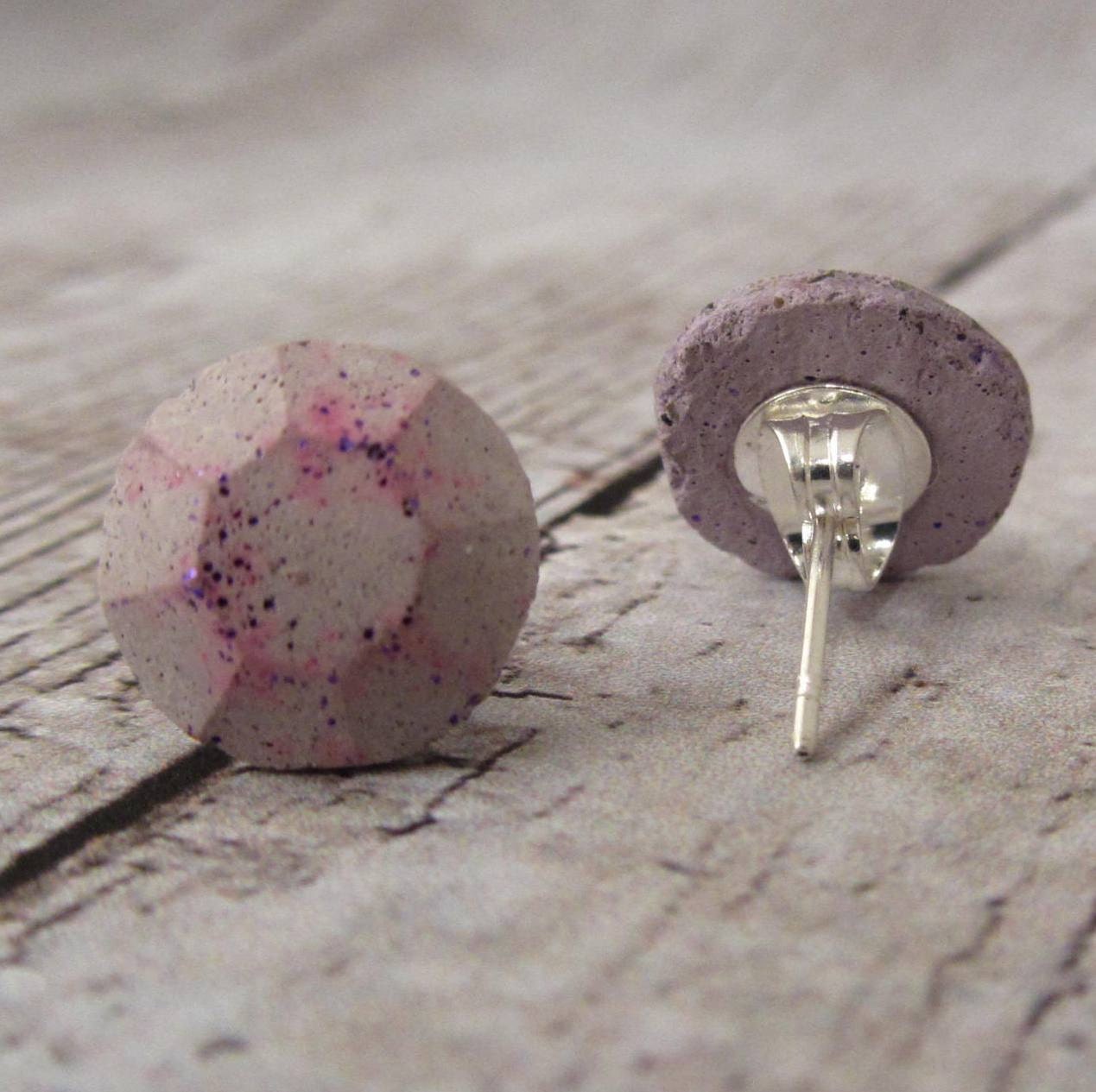 Concrete Pale Lavender post Earrings Hot Pink Oxidized Glitter Exposed Concrete Stud Earring Faceted Gem/Jewel Aromatherapy - Terraromarific Concrete Pale Lavender post Earrings Hot Pink Oxidized Glitter Exposed Concrete Stud Earring Faceted Gem/Jewel Aromatherapy - Terraromarific