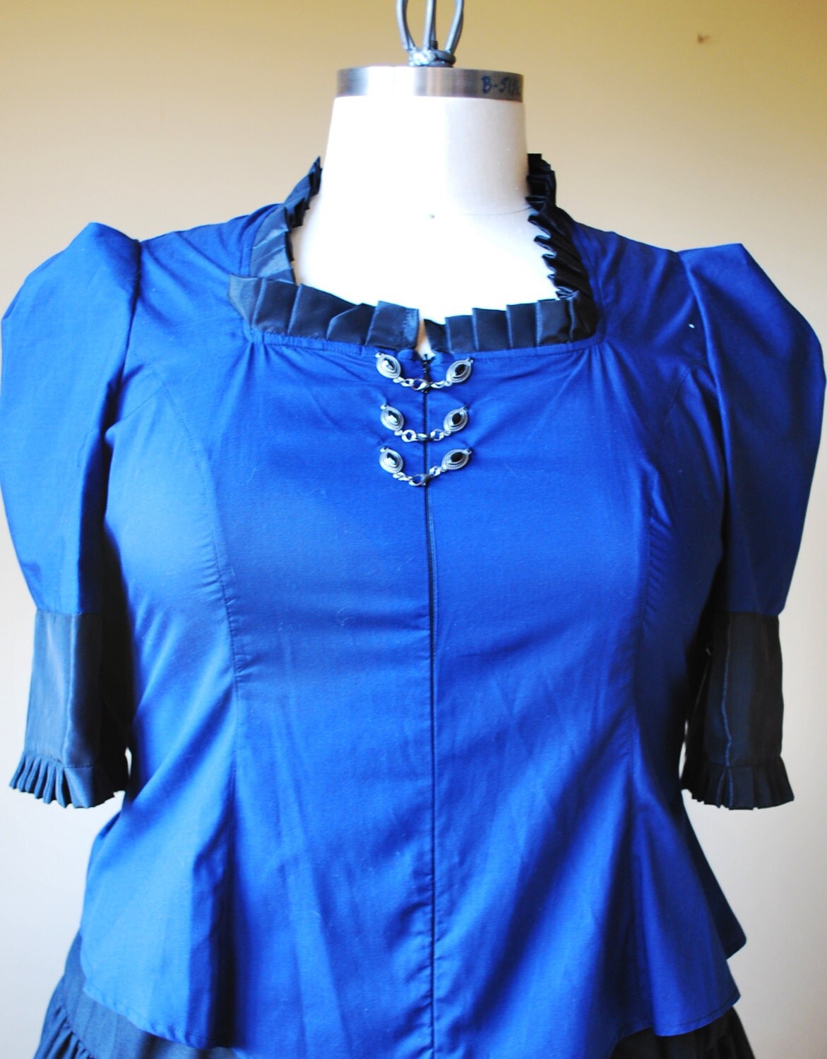 Plus Size Steampunk Blouse Victorian Blue Cotton By Kmkdesignsllc