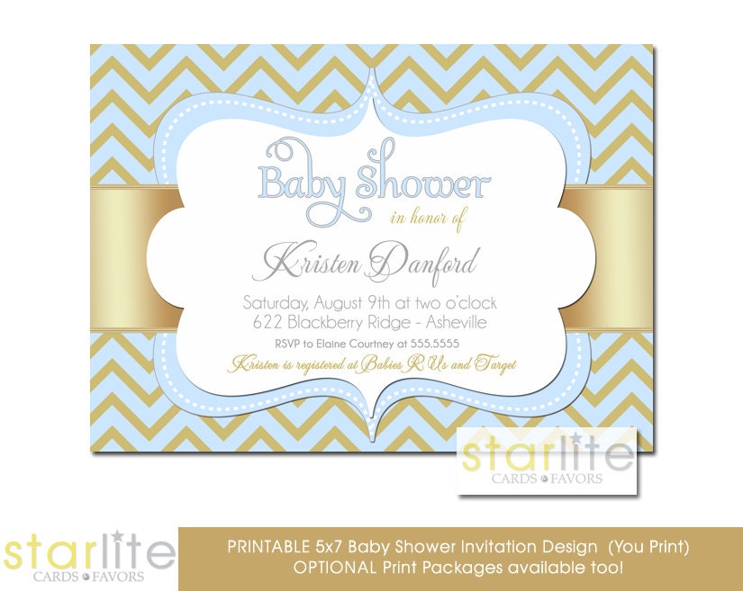  blue and gold baby shower invitation style 2