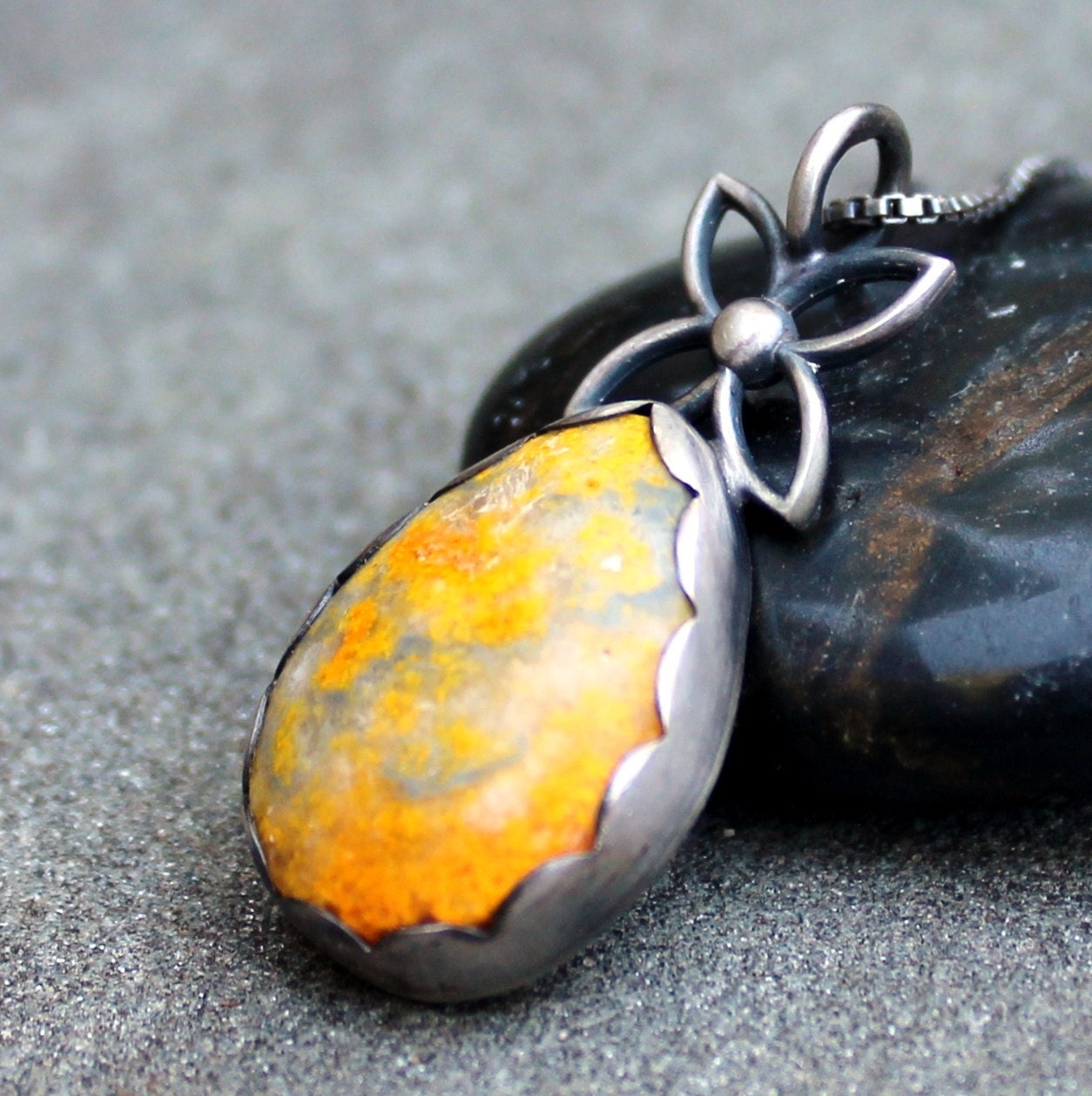 Bumble Bee Jasper Necklace Yellow Jasper Sterling by lsueszabo