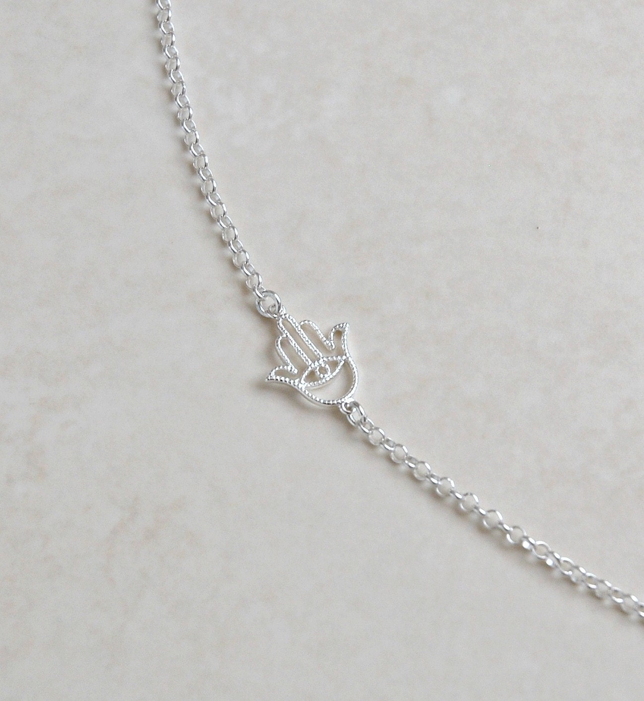 Silver hamsa necklace - sterling silver hamsa hand connector - hamsa charm - hand of fatima - mini hamsa - trendy protection jewelry - Asima - littleglamour