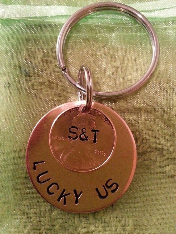 LUCKY US PENNY keyring, personalized copper keychain, 1 year