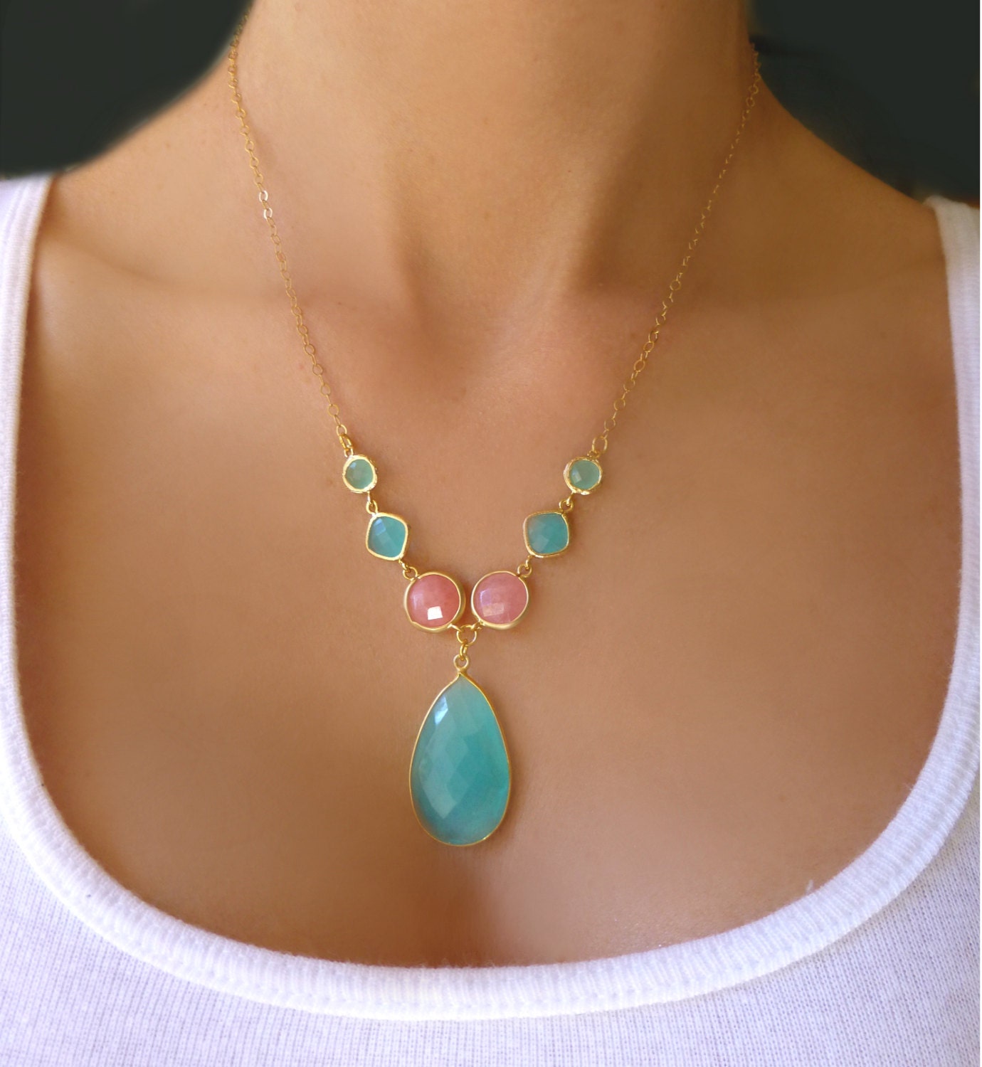 Items Similar To Aqua Coral Statement Necklace Handmade Gemstone