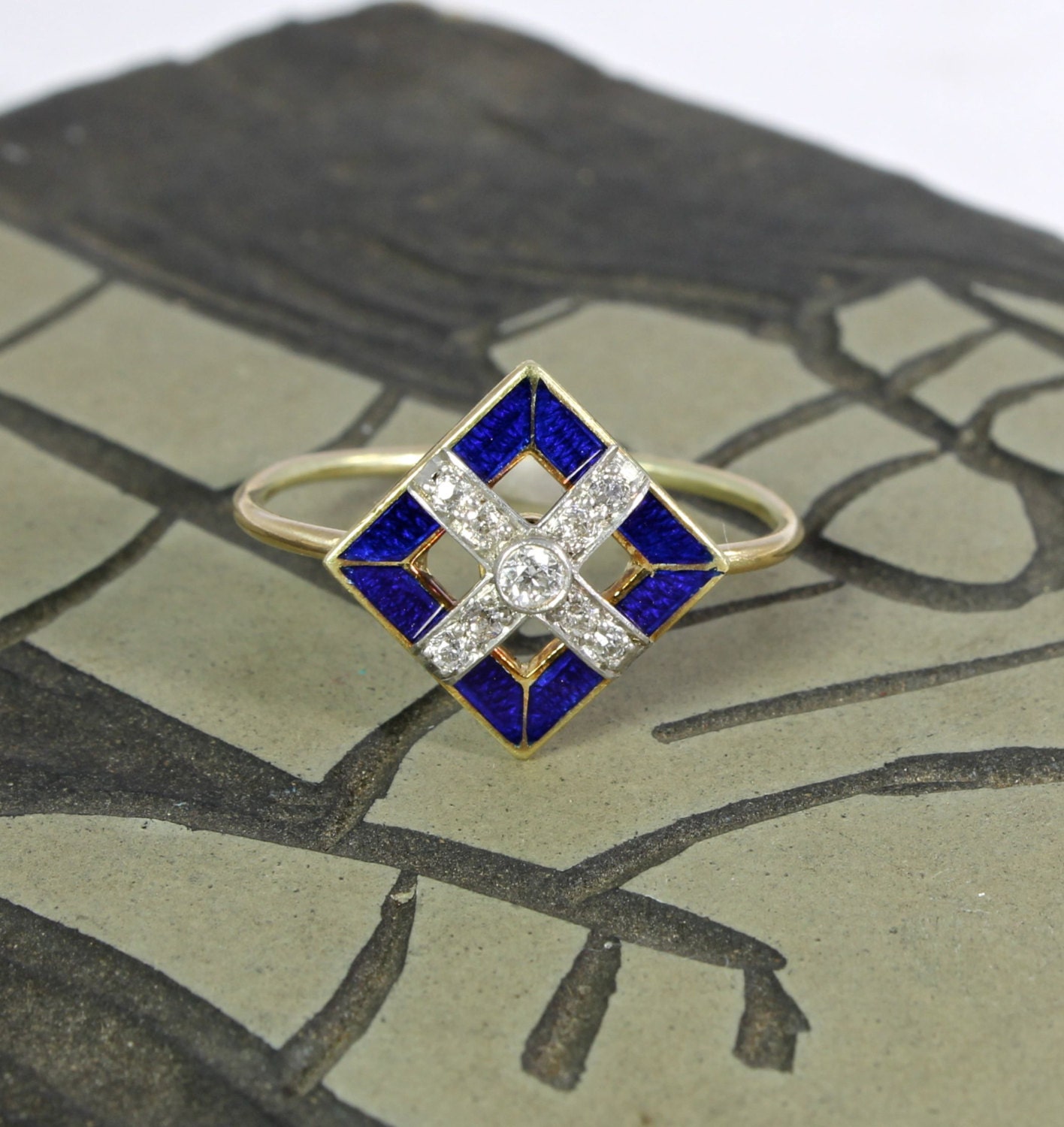 Art Deco 14k European Cut Diamond Cobalt Blue by TheEdenCollective