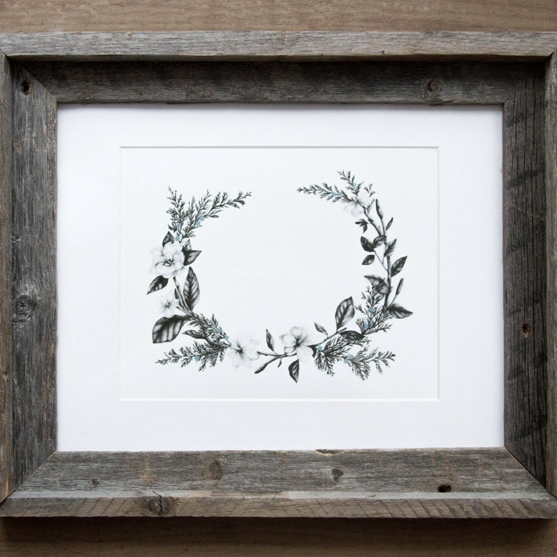Floral Wreath 8x10 Giclee Print - BurrowingHome
