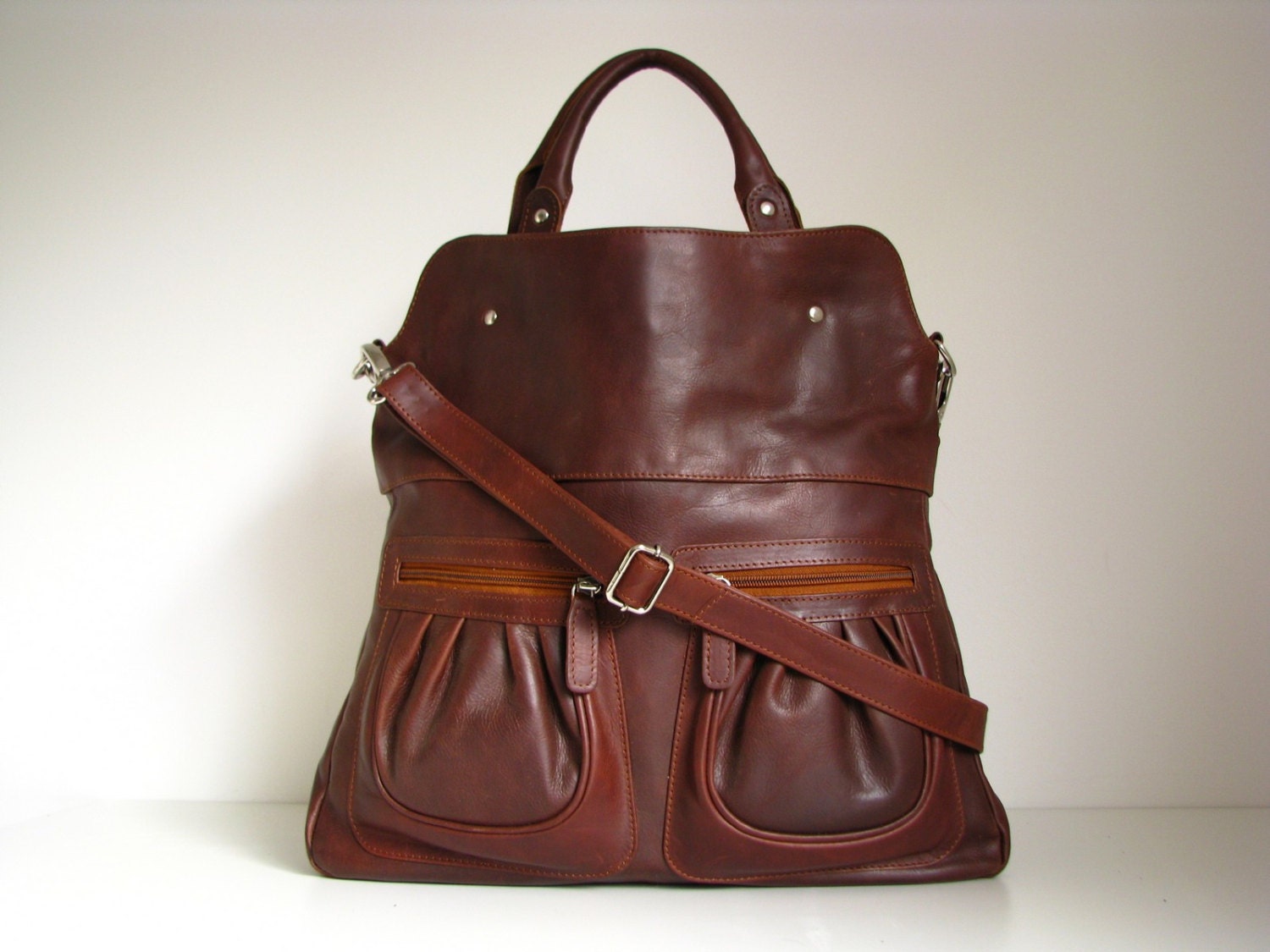 Leather Handbag Tote in Vintage Brown by TheLeatherStore on Etsy