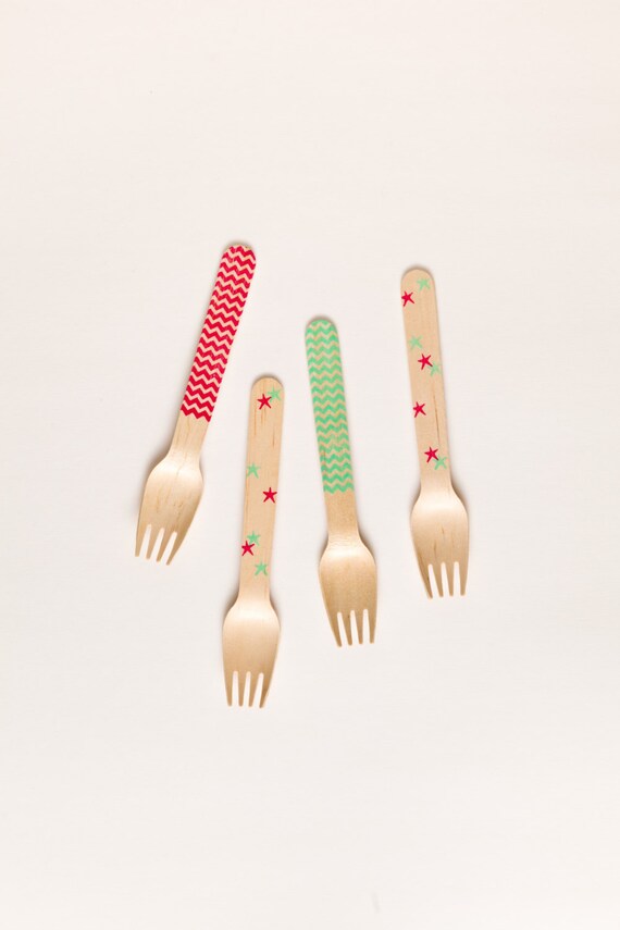 Christmas Stars and Chevron - 20 Wooden Utensils Il_570xn