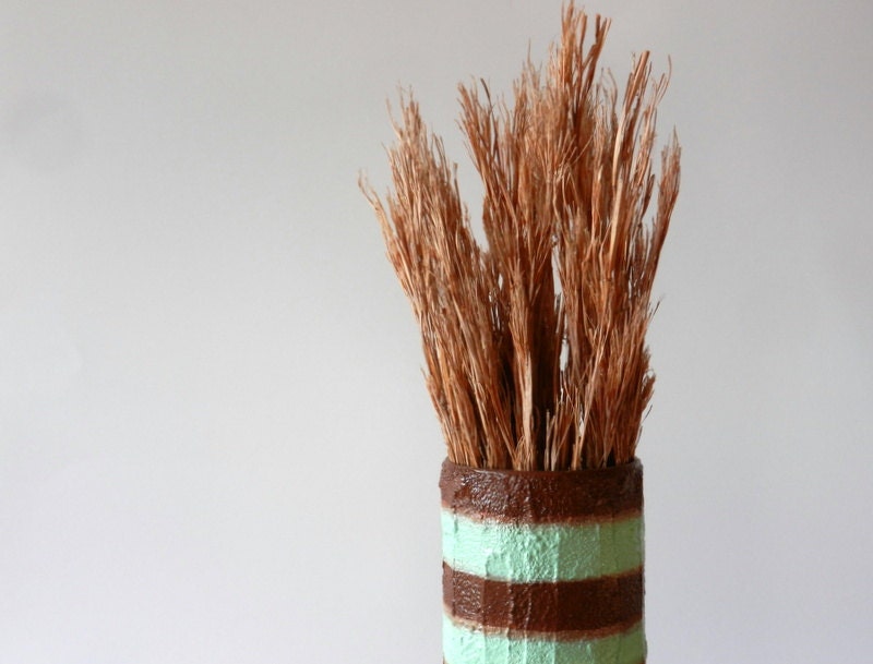 Chocolate Brown and Mint striped vase / Made-to-order / handcrafted vase - CarriageOakCottage Chocolate Brown and Mint striped vase / Made-to-order / handcrafted vase - CarriageOakCottage