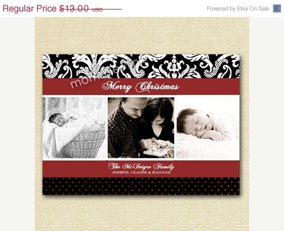 10% Off Holiday Sale Black Damask Three Photo Christmas Card - Printable Holiday Photo Card Design Il_570xn