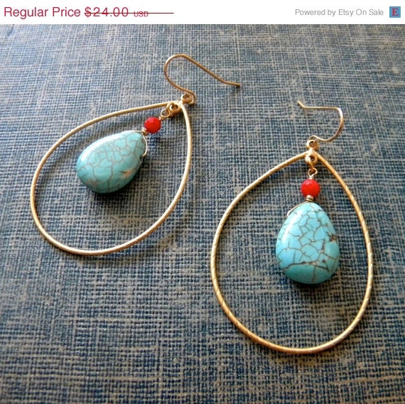 Turquoise And Coral Earrings Gold By Ikeandco On Etsy