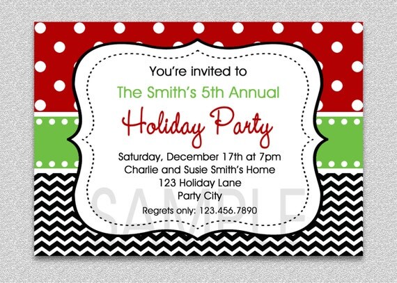 Chevron Holiday Party Invitation Green and Red Holiday Party Invitation Il_570xn
