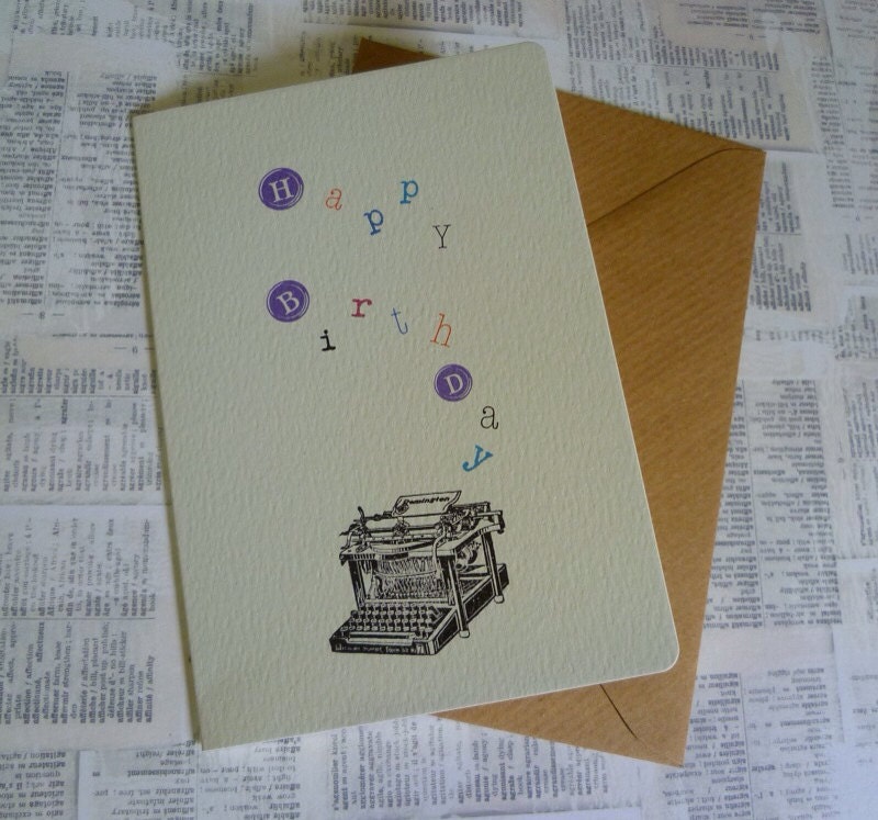 Vintage Typewriter birthday card by arbeecards on Etsy