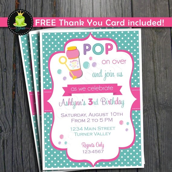 Bubble Party Invitation - FREE Thank You Card included Il_570xn