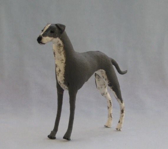 Grey and White Greyhound Miniature Dog by Marie W. by mariewevans