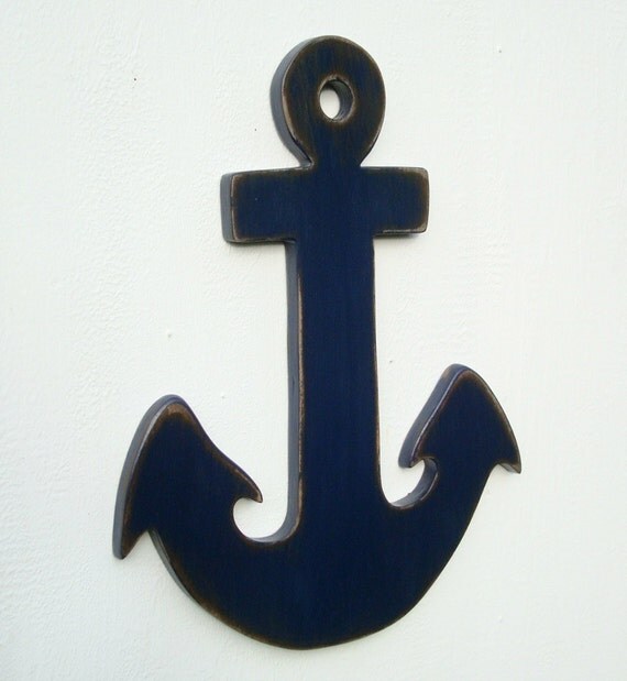 large dark navy blue anchor wood by folkybirdsandfish on Etsy