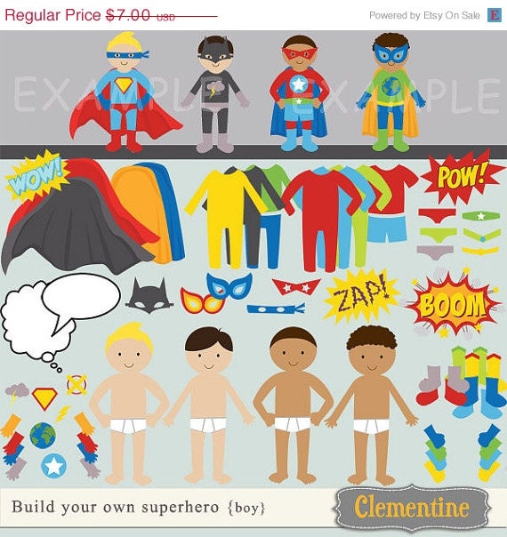 40% OFF SALE Build your own superhero clip art images, superhero clipart, superhero images (boy)- Instant Download Il_570xn
