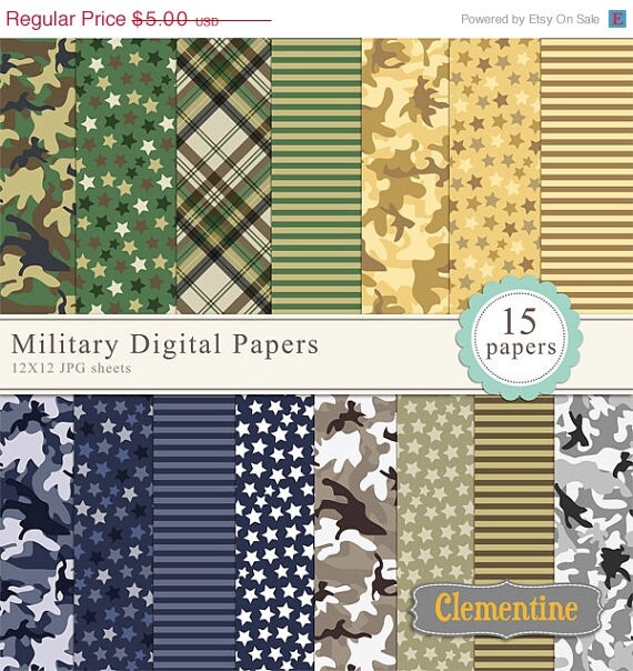 40% OFF SALE Military scrapbook paper 12x12, camouflage digital scrapbooking paper, royalty free- Instant Download Il_570xn