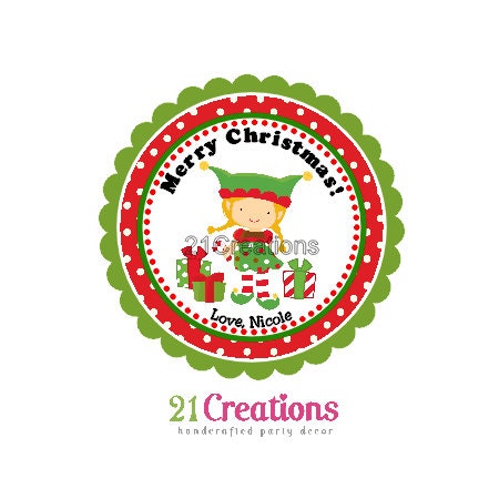 Girl Elf Christmas Stickers - set of 12 Il_570xn