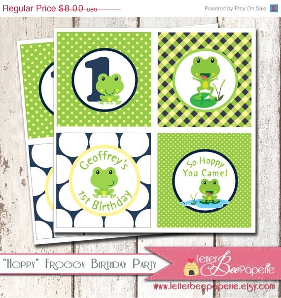ON SALE Hoppy Froggy Cupcake Toppers - 2" Squares/Circles - Gift/Favor Tags - DIY Printable Label - Boys Birthday Party - Frog Theme Decora Il_570xn