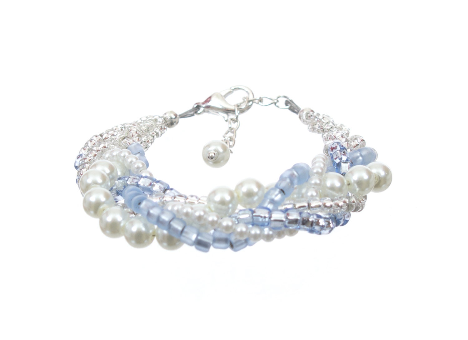 Light Blue and Pearl Braided Bracelet- Multi Strand Twisted Bracelet - KimberlysJewelryShop