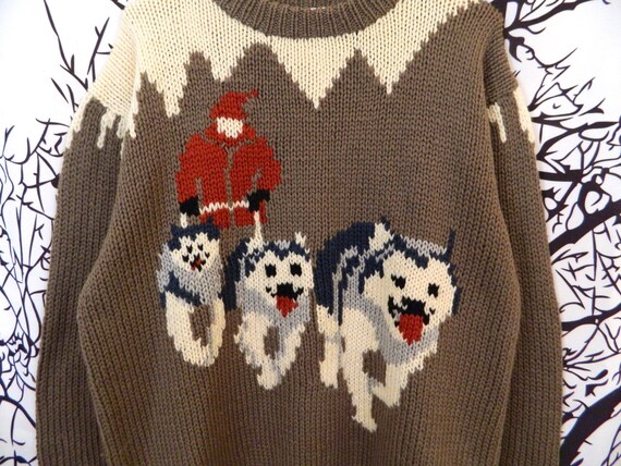 Vintage 80s Alaskan Huskies / Sled Dog Wool Sweater by DeadOldLady