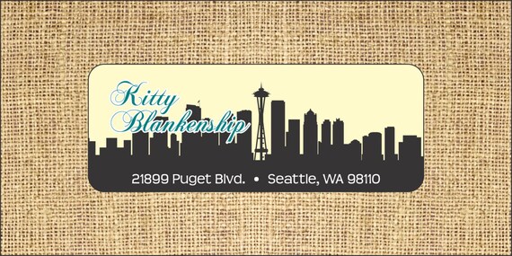 150 Seattle Skyline Return Address Labels - Self stick and glossy Il_570xn