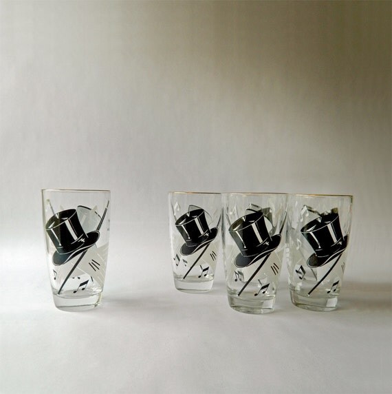 Top Hat Glasses Decorated With Top Hats White Gloves Walking