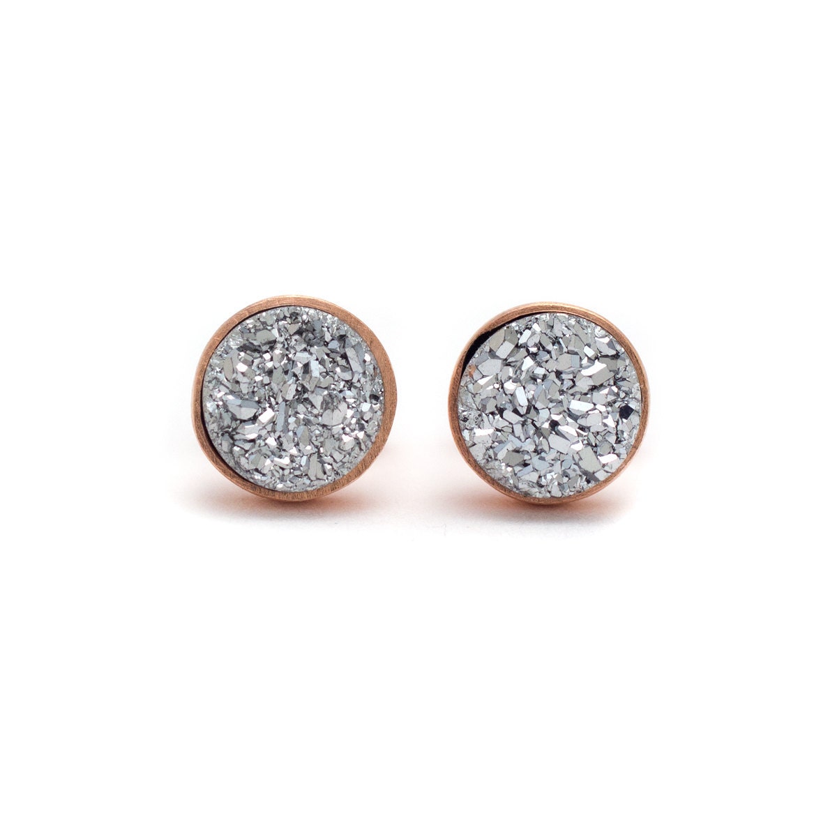 Silver Grey Druzy Quartz Stud Earrings 24k Gold By Kristinelily