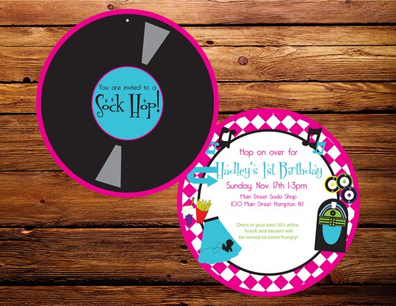 1950s Hot Pink & Teal Sock Hop Invitation...by Party Like Paula Il_570xn
