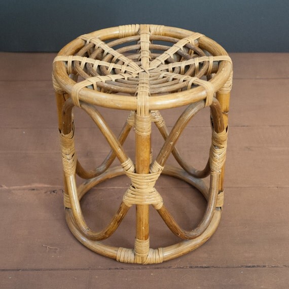 Vintage rattan plant stand small stool mid century by Vintage rattan plant stand small stool mid century by