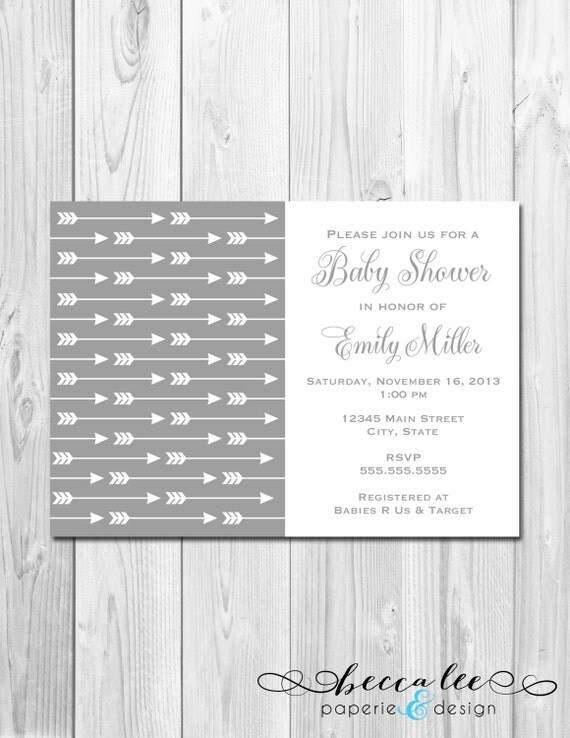 Arrow Baby Shower Invitation - White and Grey - DIY - Printable Il_570xn