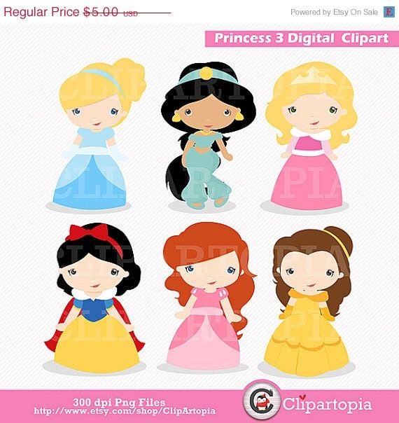 ON SALE Princess 3 Digital Clipart / Cute Princess Clip Art / Fairytale Princess Digital Clipart For Personal and Commercial Use / INSTANT Il_570xn