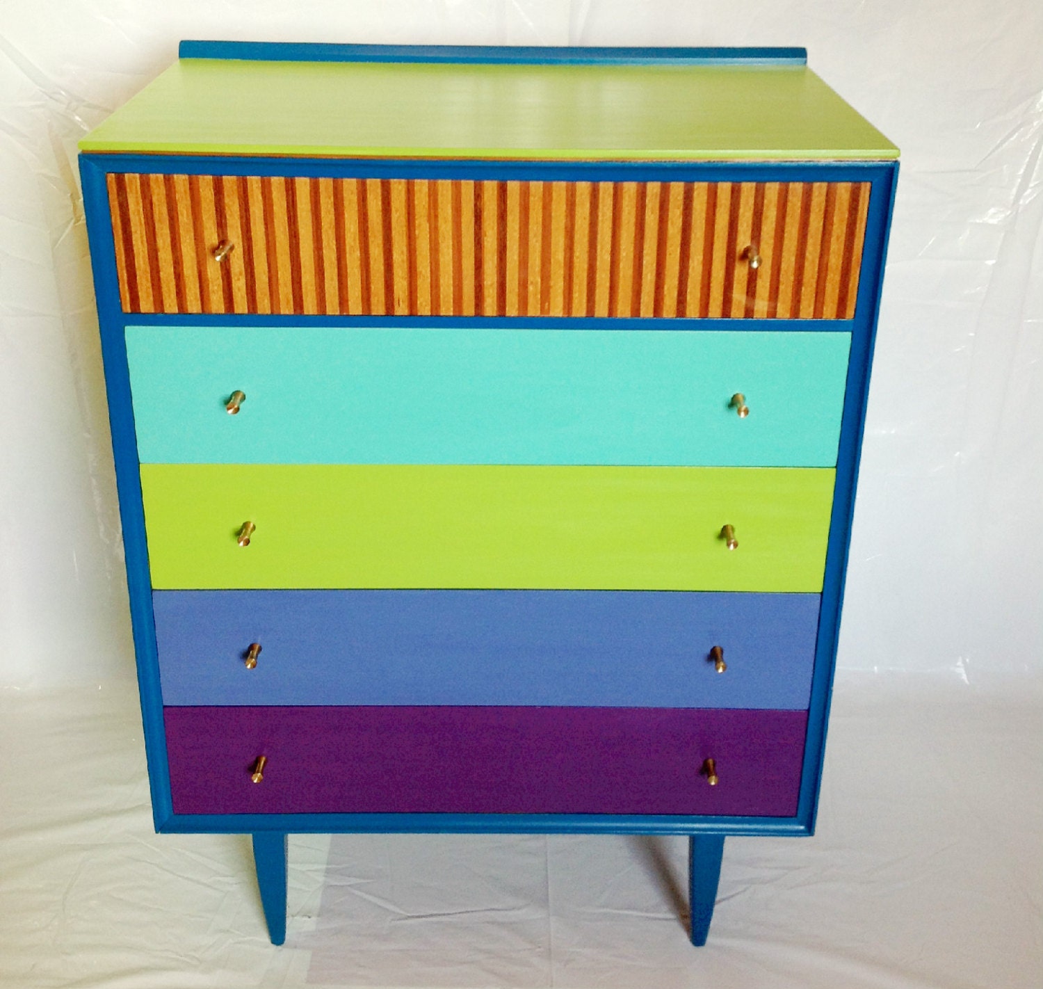 Items similar to Upcycled Mid Century Chest of Drawers Hand Painted