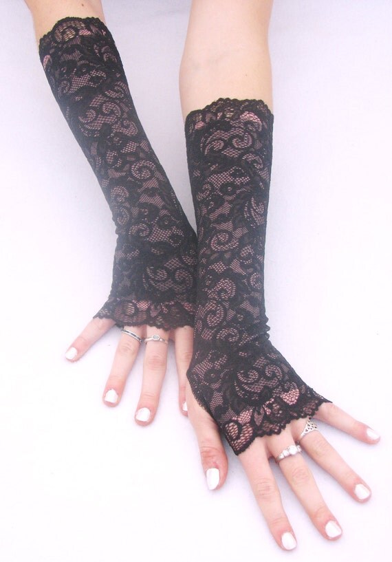 Bridal Gloves Black Lace Fingerless Gloves Pink By Steampunkwolf 1839