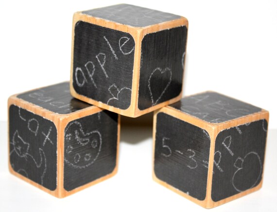 Children's Wooden Blocks Chalkboard School by Booksonblocks